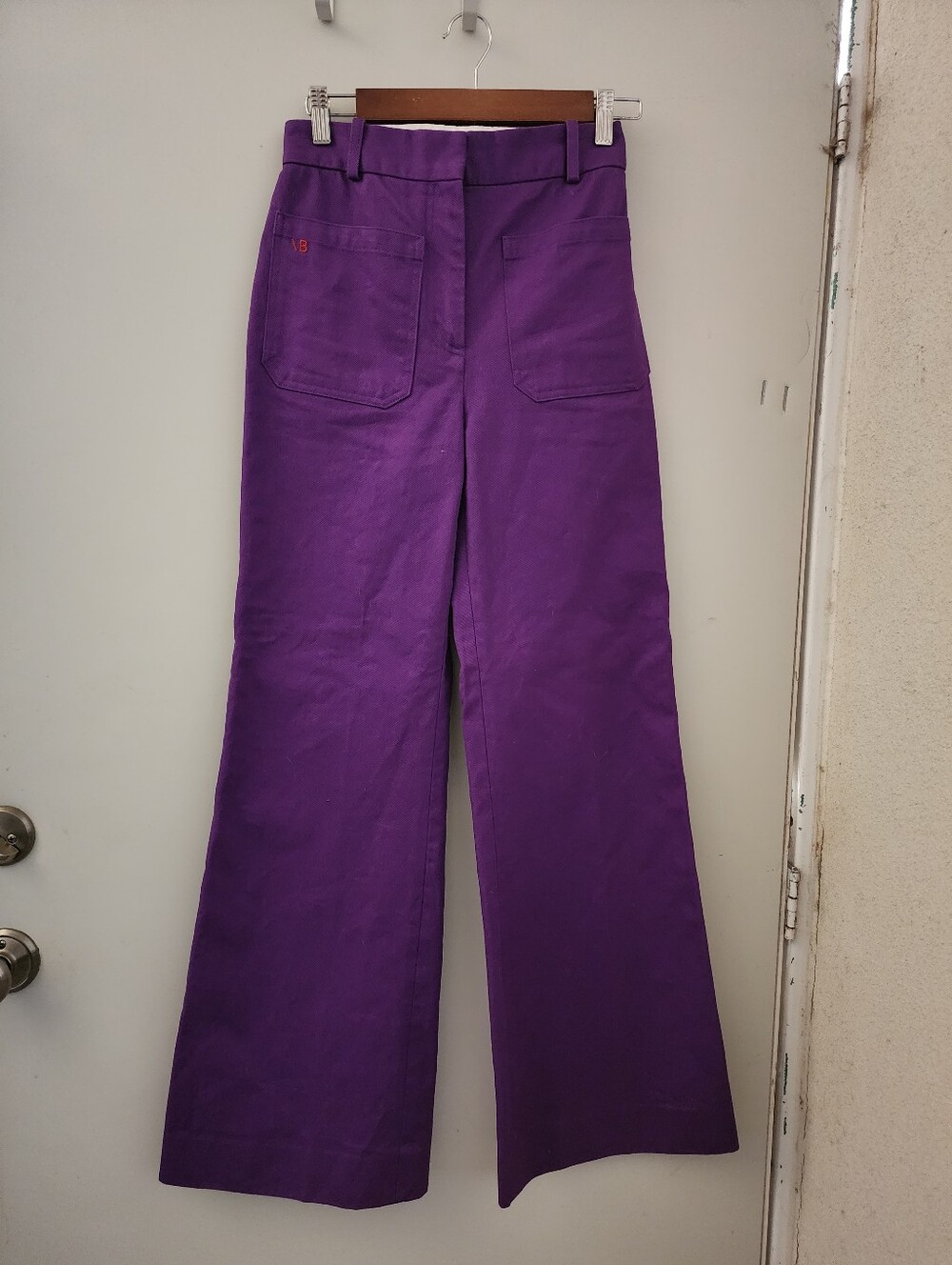 Victoria Beckham Alina Purple Tailored Wide Leg Trouser In Cotton, US 0
